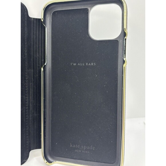 Kate Spade New York Leather Phone Case Wallet Black Gold Wrap Folio Case - Picture 3 of 11